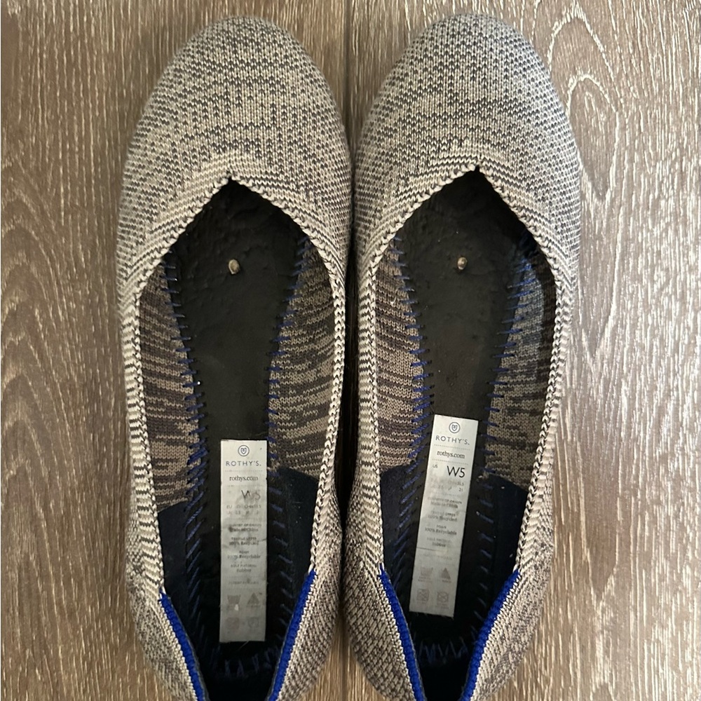 Rothy's Gray and Blue Slip Ons Flats. Size 5